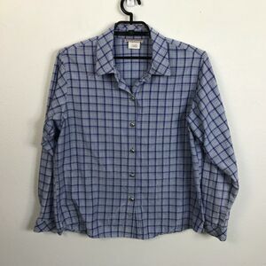 Vintage Gotcha Covered Blouse Size L Blue Plaid Sparkly Long Sleeve Button Up